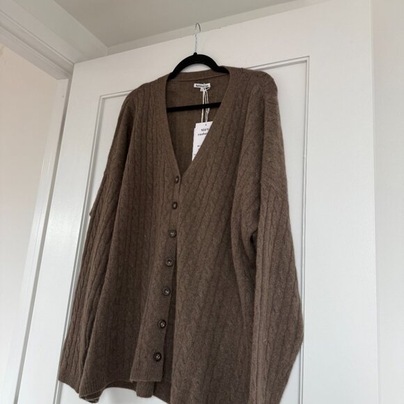 NWT Reformation Giusta Cardigan Sweater Dachshund Brown Cable Knit Cashmere - Picture 4 of 9